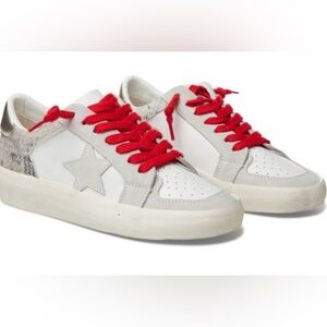 New! VINTAGE HAVANA Angel Sneakers Pewter Croco with Red Laces